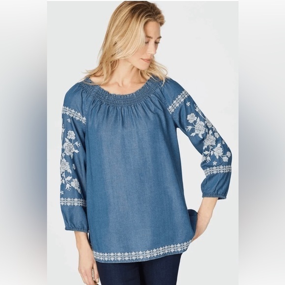 J. Jill Tops - J. Jill 3/4 Sleeve Lightweight Lyocell Denim Peasant Top - Size Small Petite